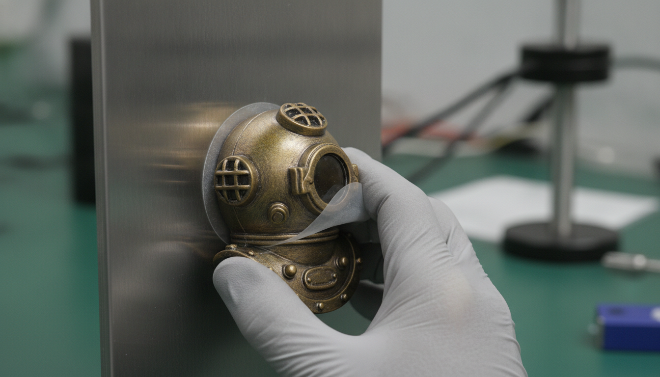 Pull force adhesion test on resin souvenir magnet before packing