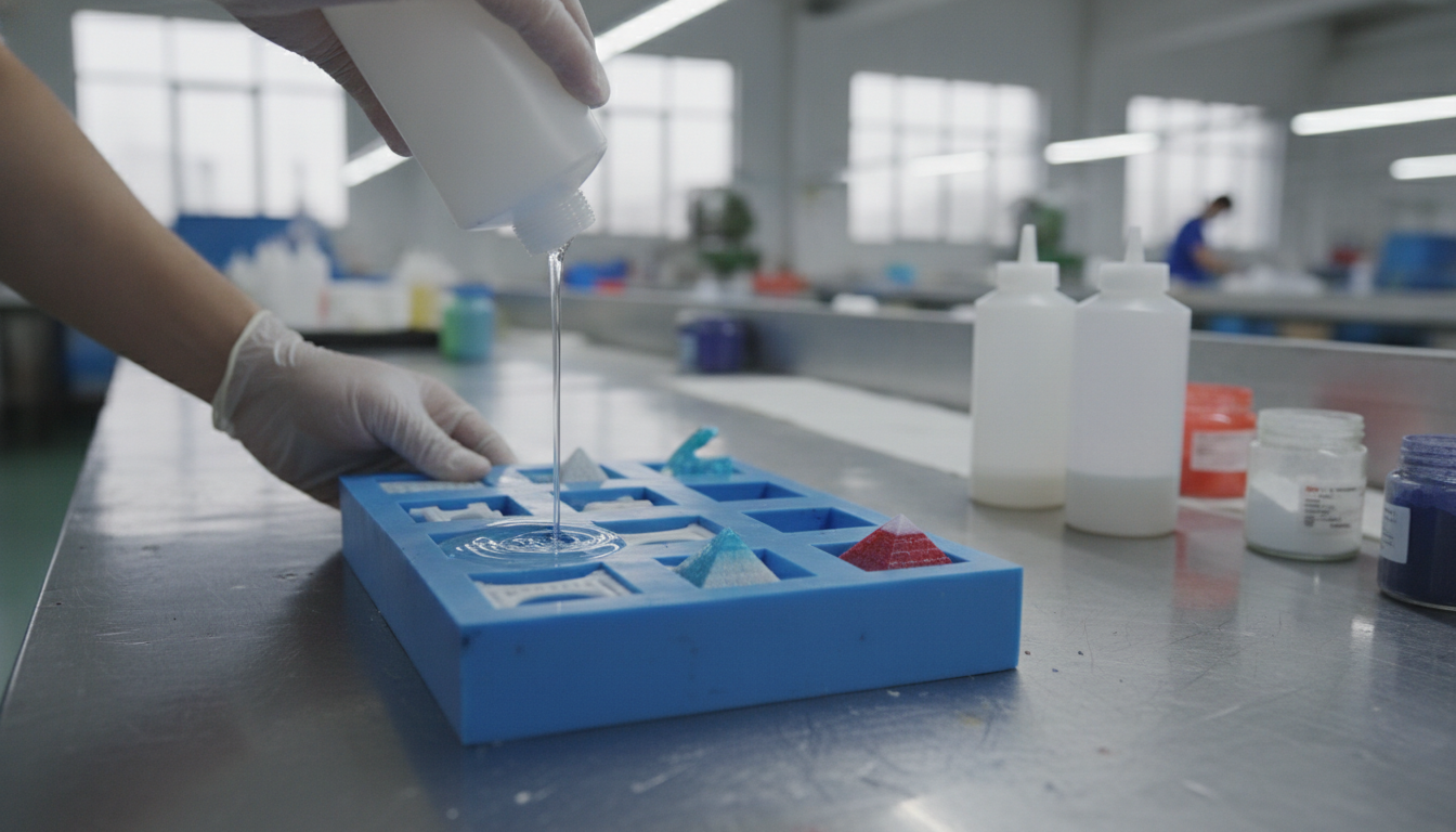 3D resin souvenir magnet production pouring process in factory